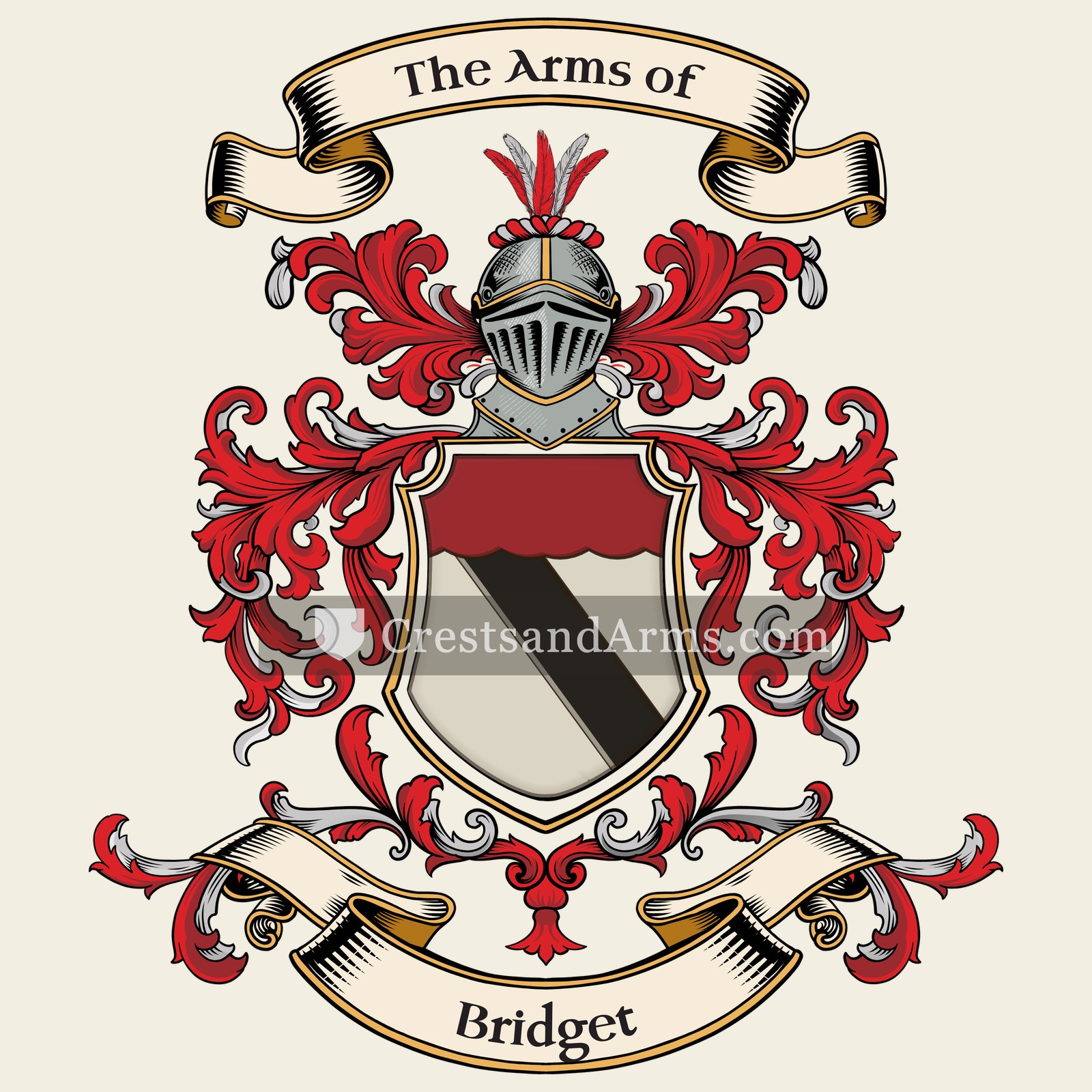 The Bridget coat of arms, drawn from the recorded blazon