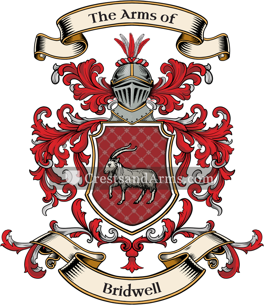 The Bridwell coat of arms, drawn from the recorded blazon