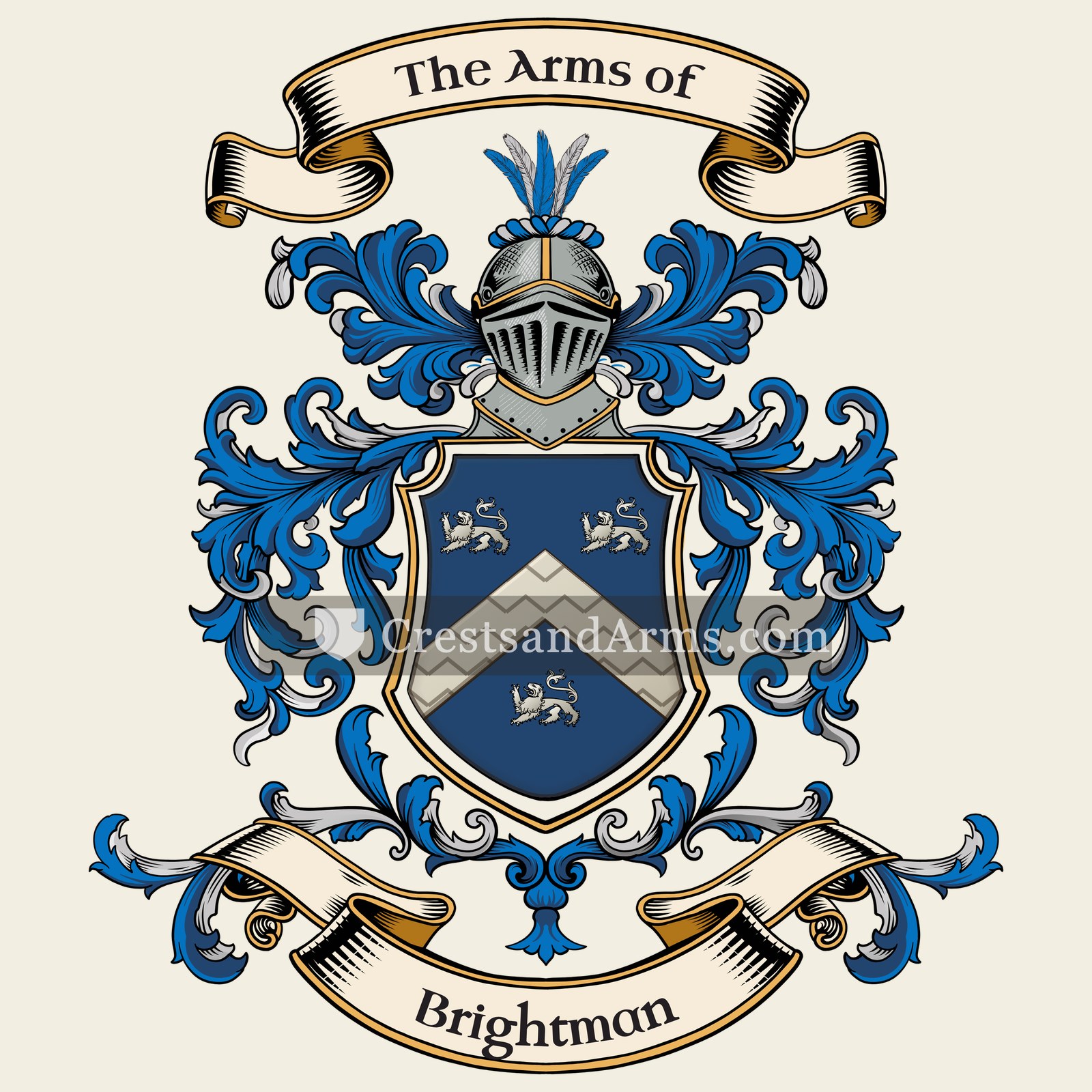 The Brightman coat of arms, drawn from the recorded blazon