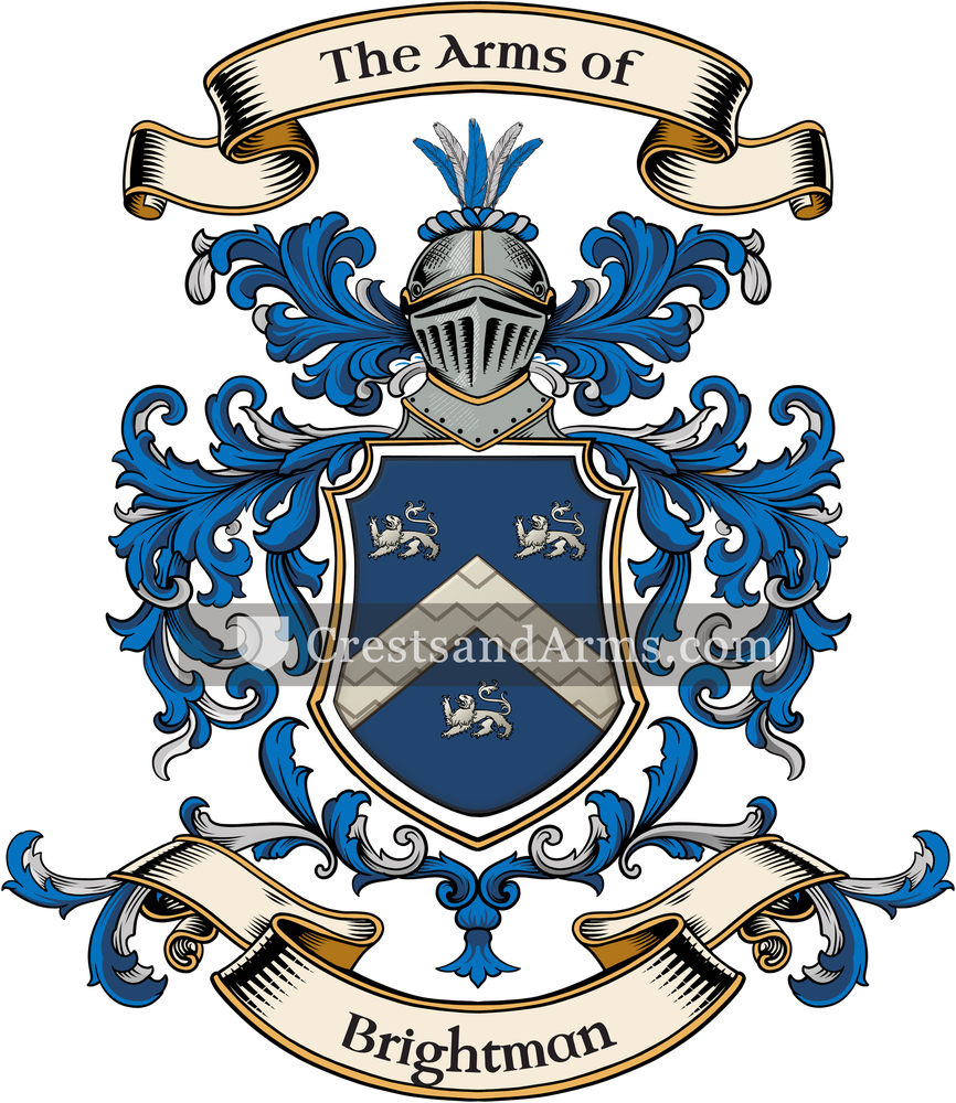 The Brightman coat of arms, drawn from the recorded blazon