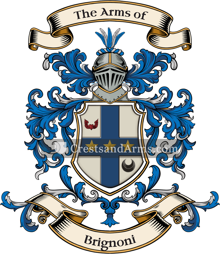 The Brignoni coat of arms, drawn from the recorded blazon