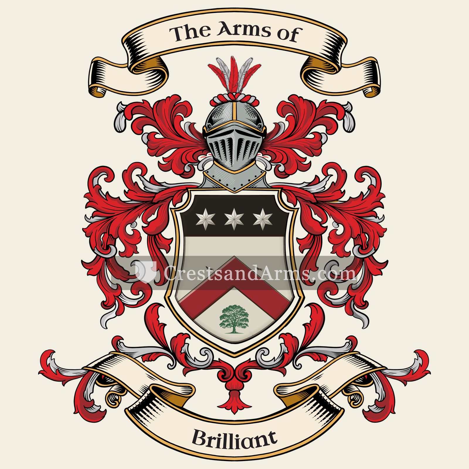 The Brilliant coat of arms, drawn from the recorded blazon