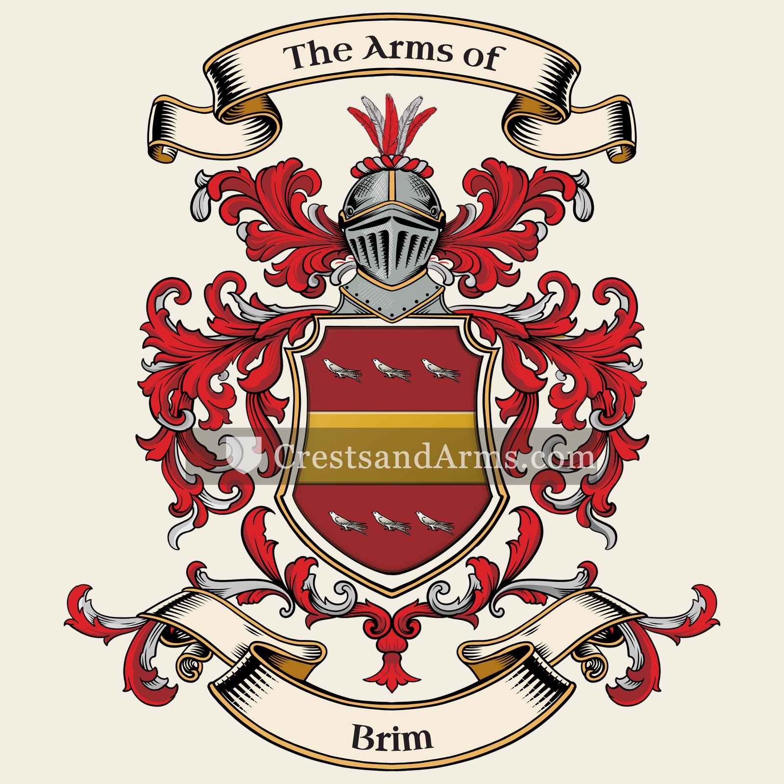 The Brim coat of arms, drawn from the recorded blazon