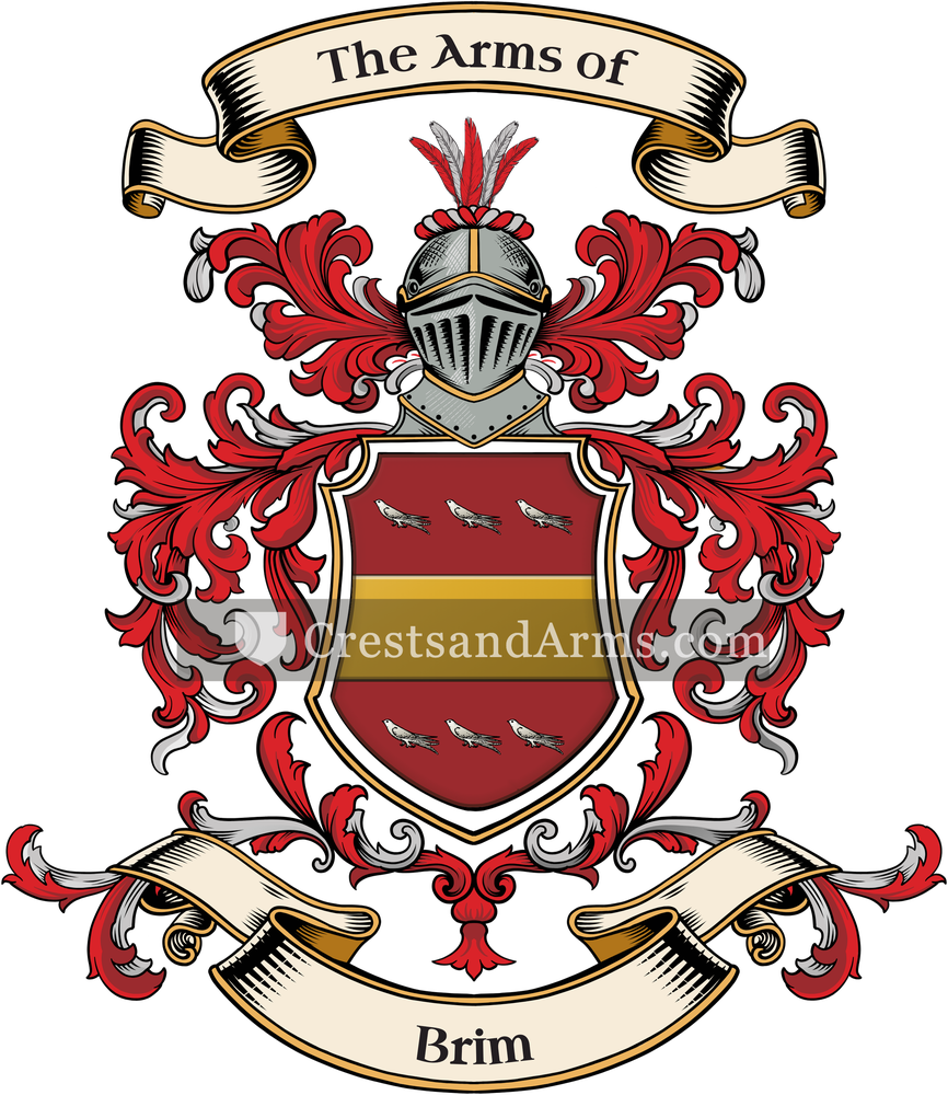 The Brim coat of arms, drawn from the recorded blazon