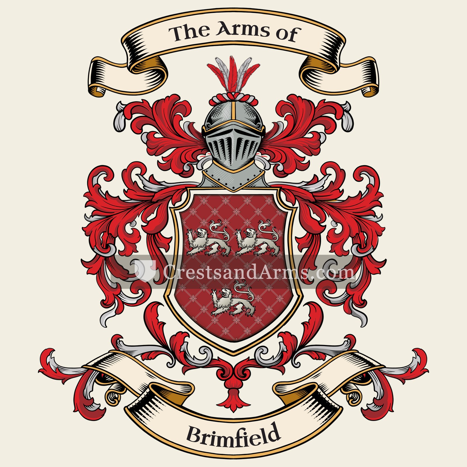 The Brimfield coat of arms, drawn from the recorded blazon
