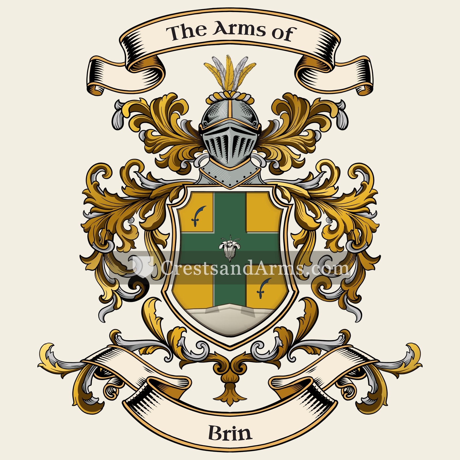 The Brin coat of arms, drawn from the recorded blazon
