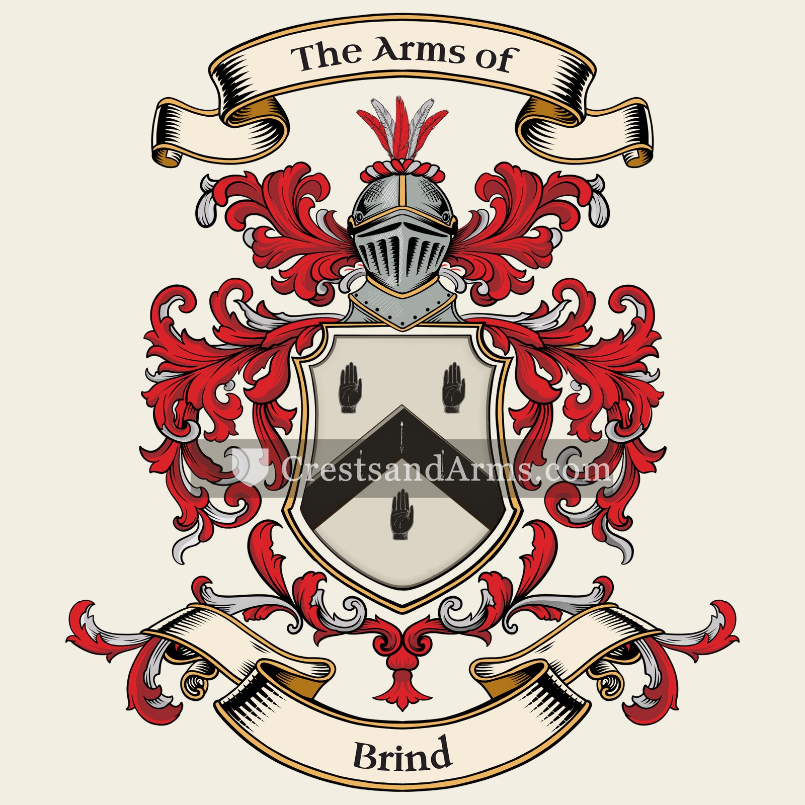 The Brind coat of arms, drawn from the recorded blazon