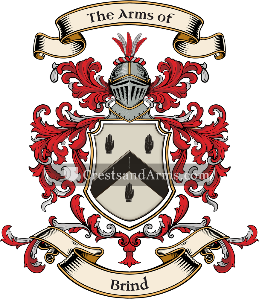 The Brind coat of arms, drawn from the recorded blazon