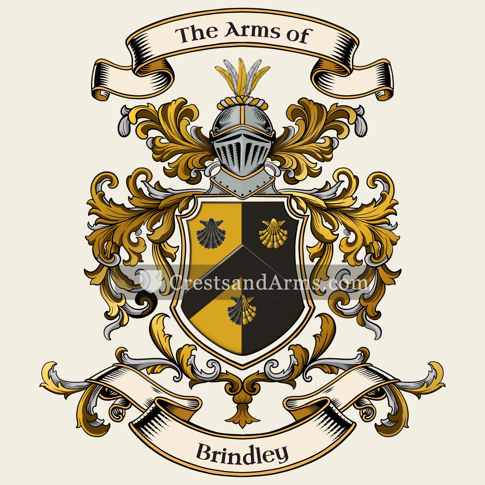 The Brindley coat of arms, drawn from the recorded blazon