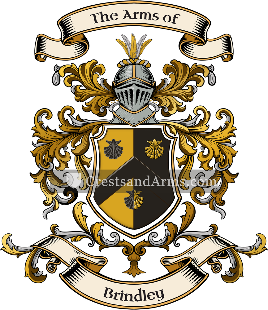 The Brindley coat of arms, drawn from the recorded blazon