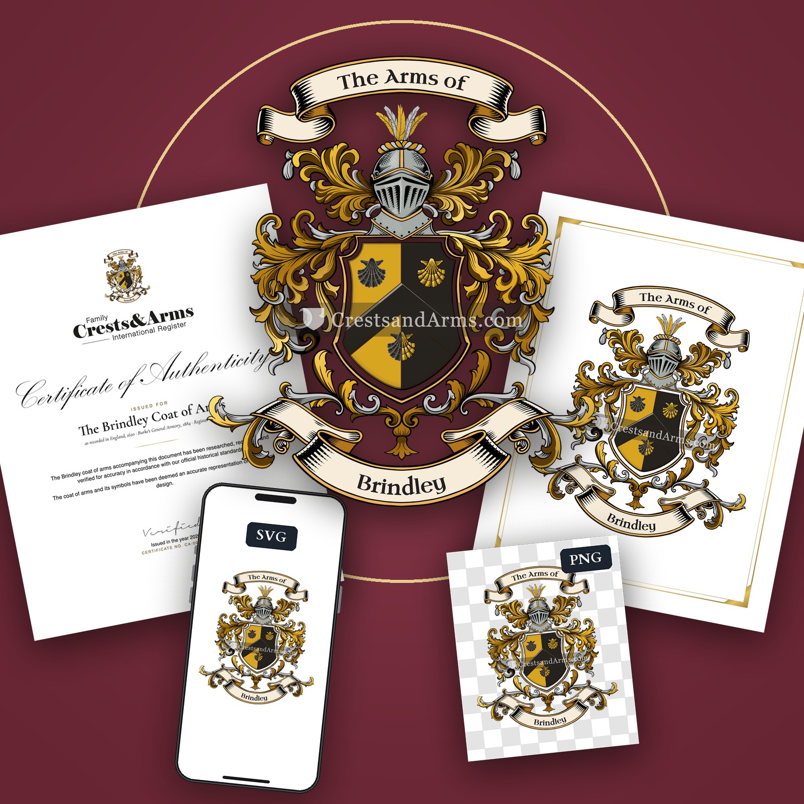 The Brindley arms on the coat of arms — digital pack