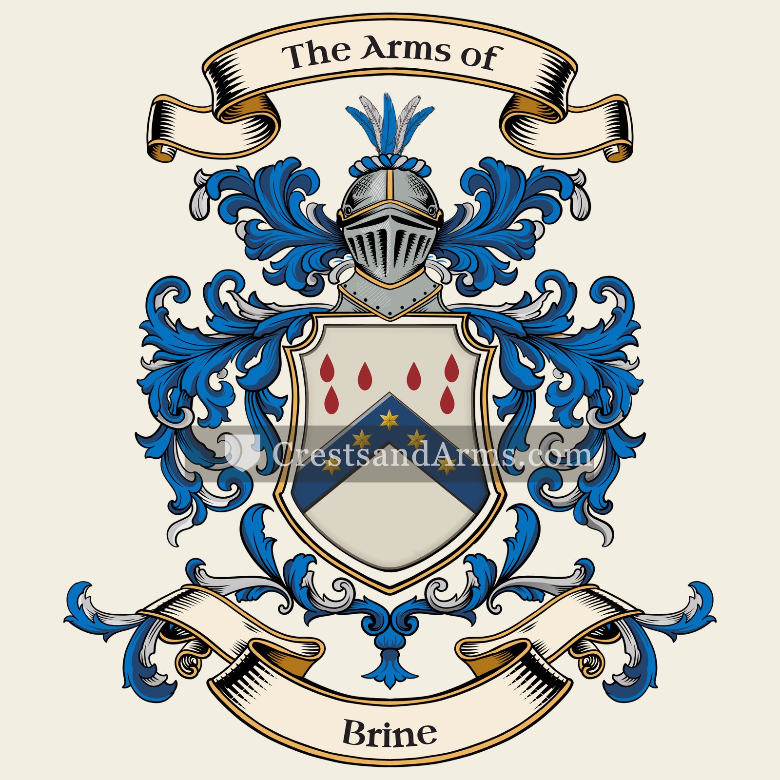 The Brine coat of arms, drawn from the recorded blazon