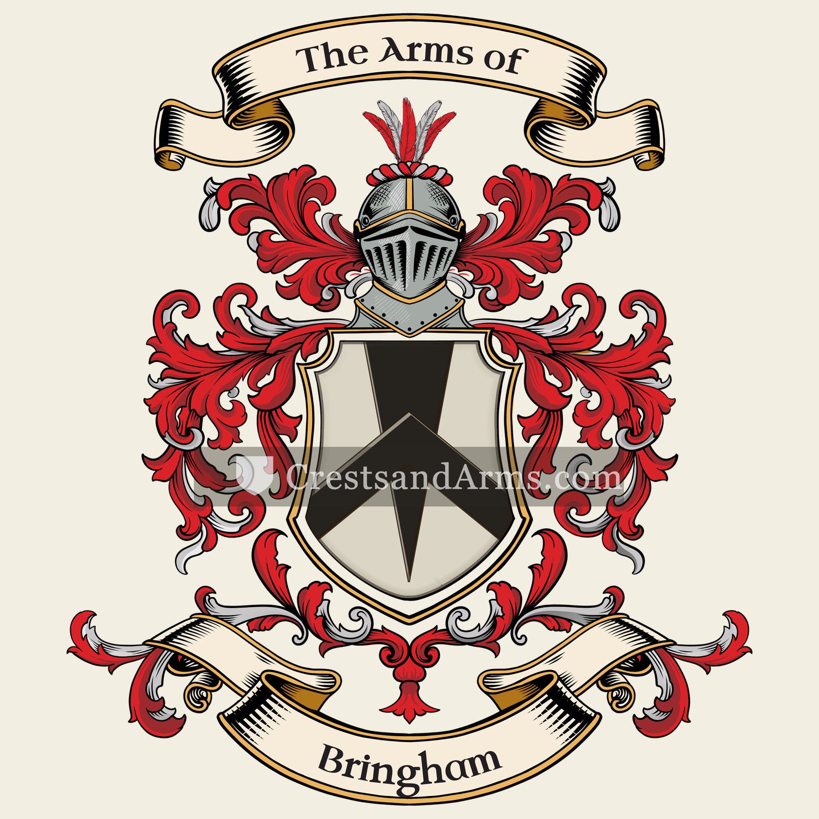 The Bringham coat of arms, drawn from the recorded blazon
