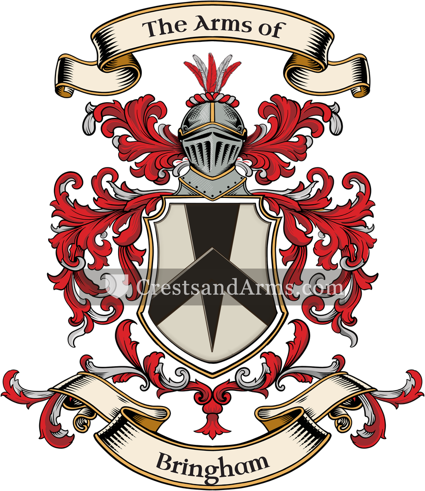 The Bringham coat of arms, drawn from the recorded blazon