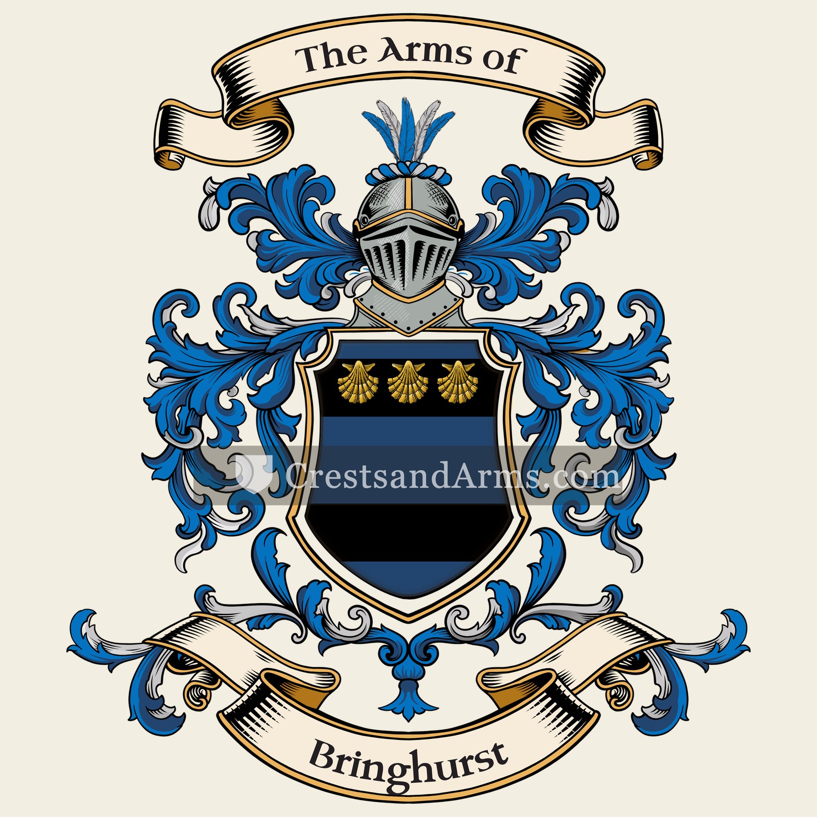 The Bringhurst coat of arms, drawn from the recorded blazon