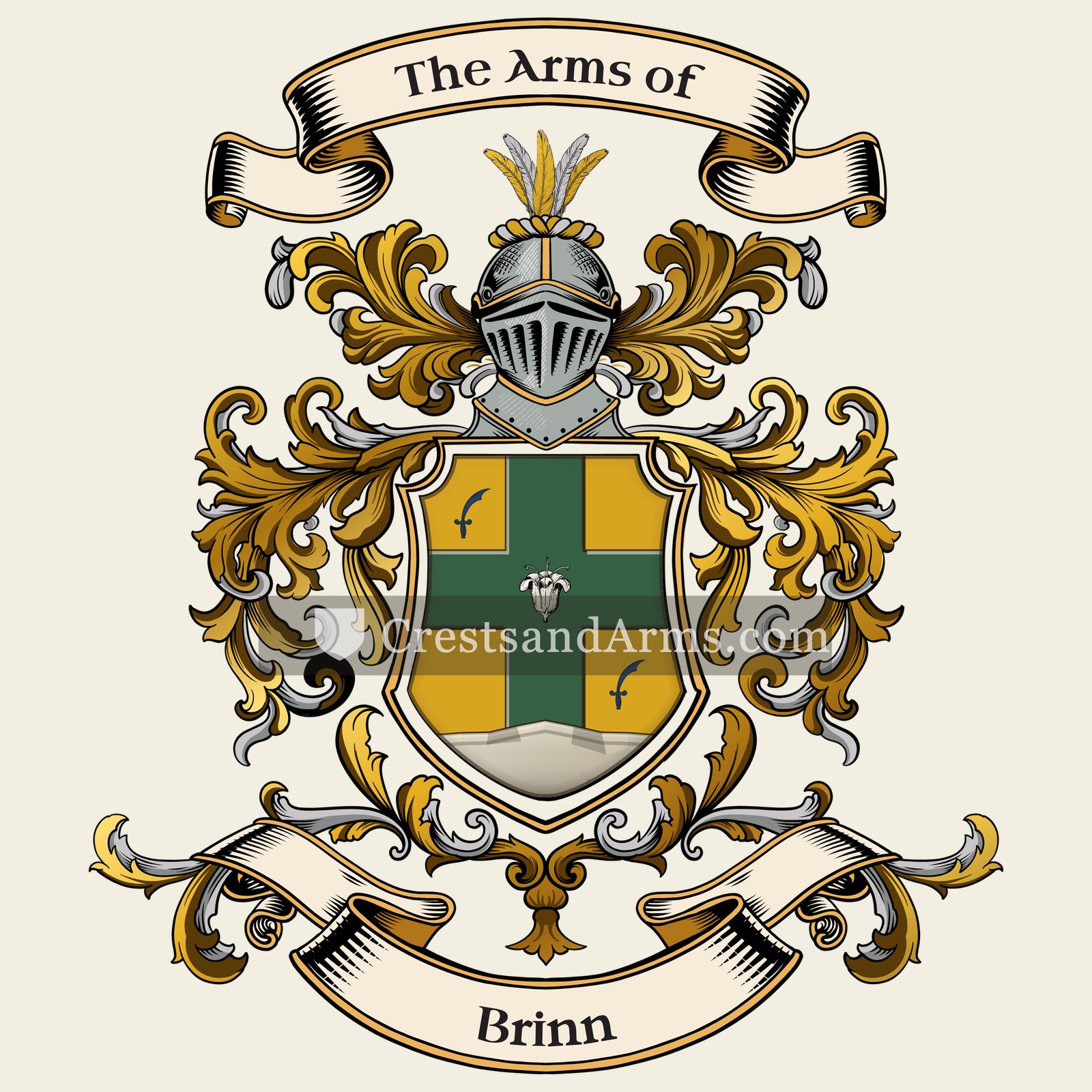 The Brinn coat of arms, drawn from the recorded blazon