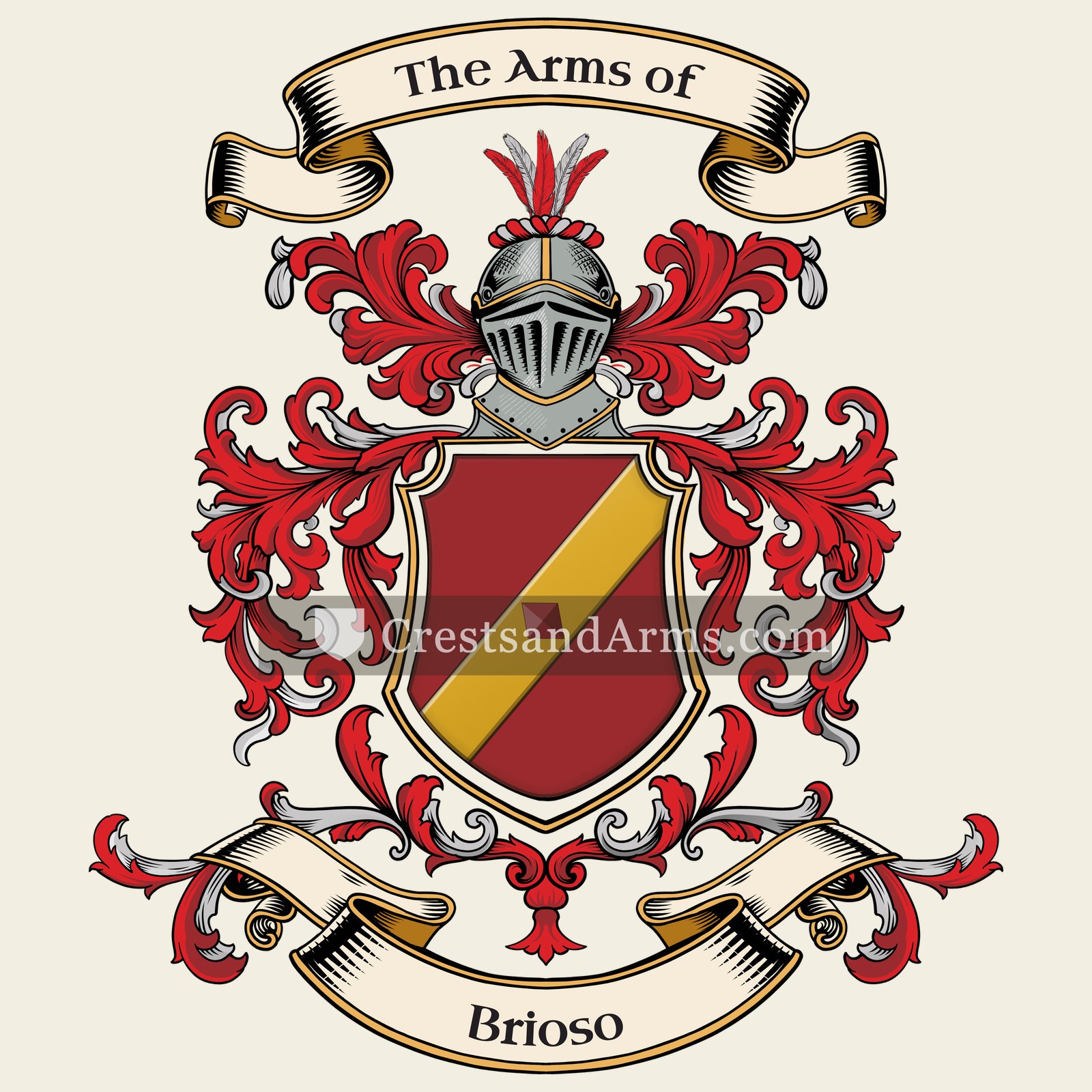 The Brioso coat of arms, drawn from the recorded blazon