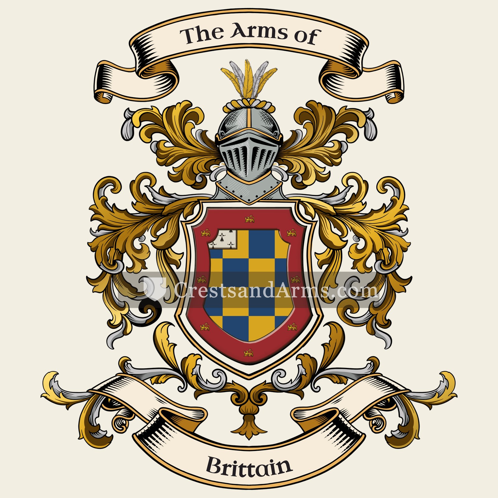 The Brittain coat of arms, drawn from the recorded blazon