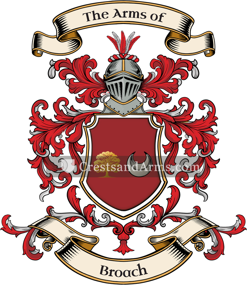 The Broach coat of arms, drawn from the recorded blazon