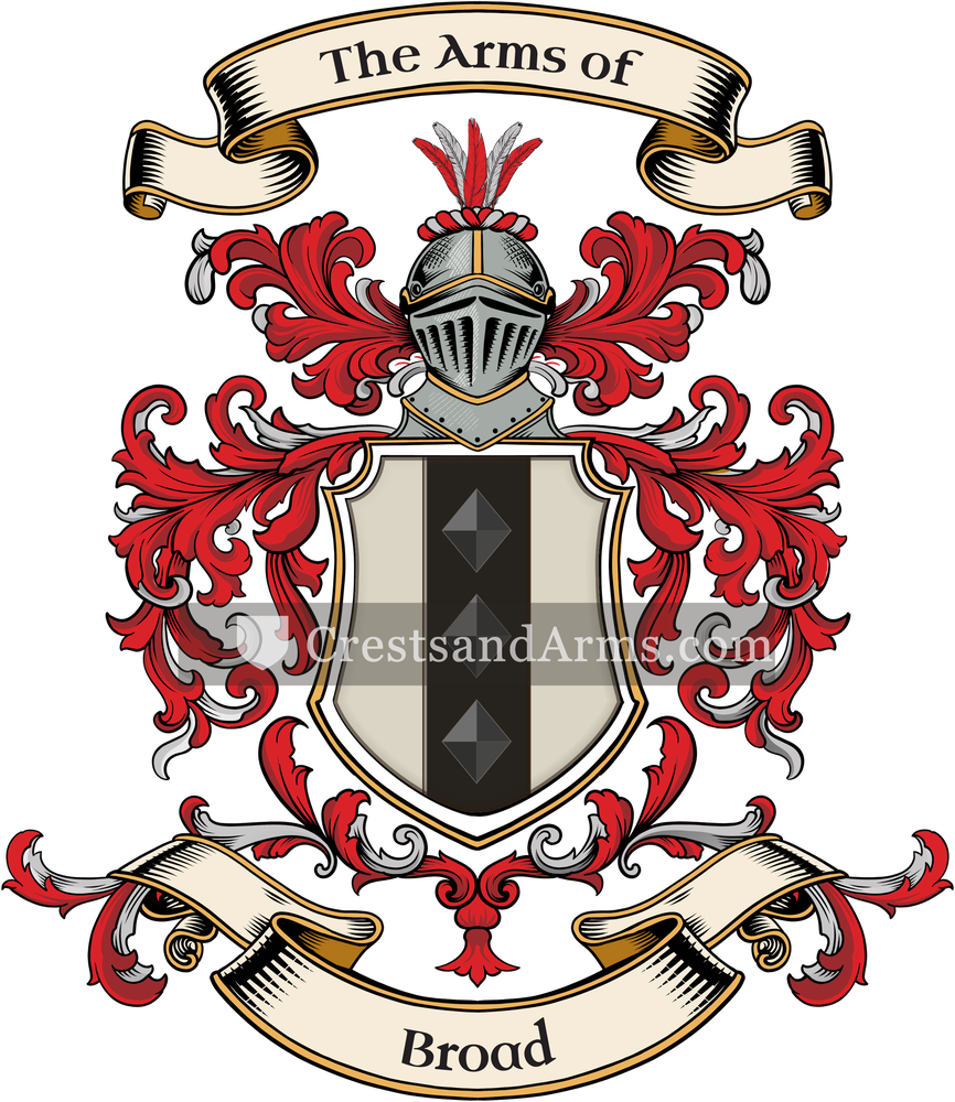 The Broad coat of arms, drawn from the recorded blazon