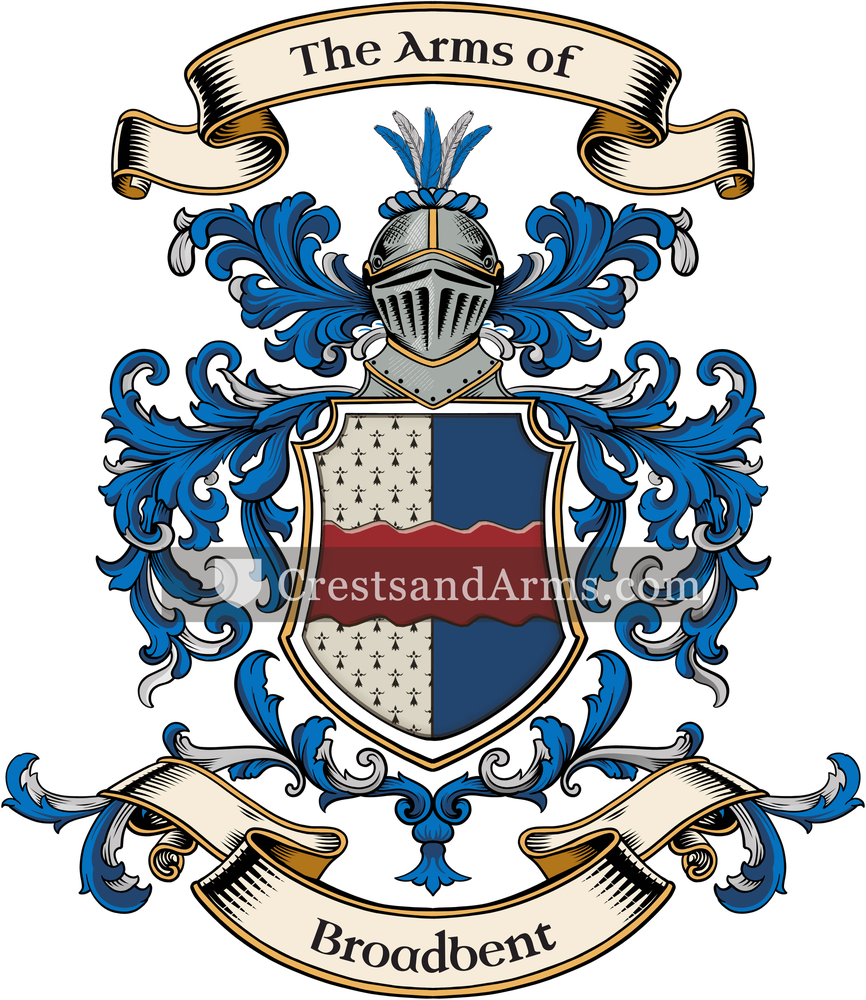 The Broadbent coat of arms, drawn from the recorded blazon