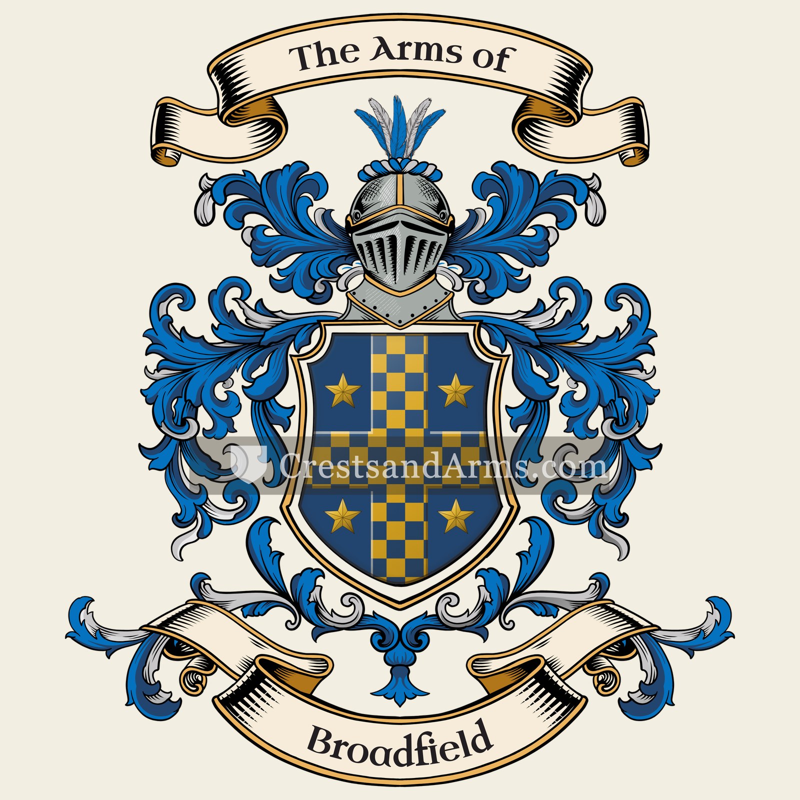 The Broadfield coat of arms, drawn from the recorded blazon