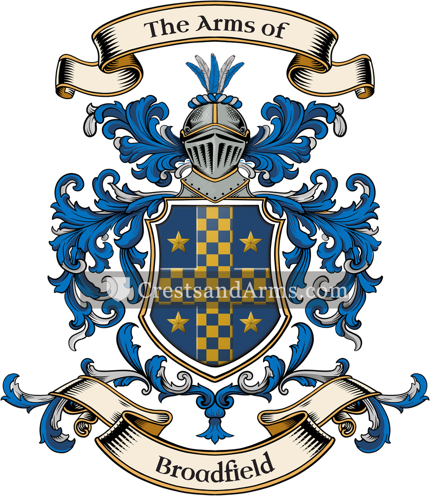 The Broadfield coat of arms, drawn from the recorded blazon