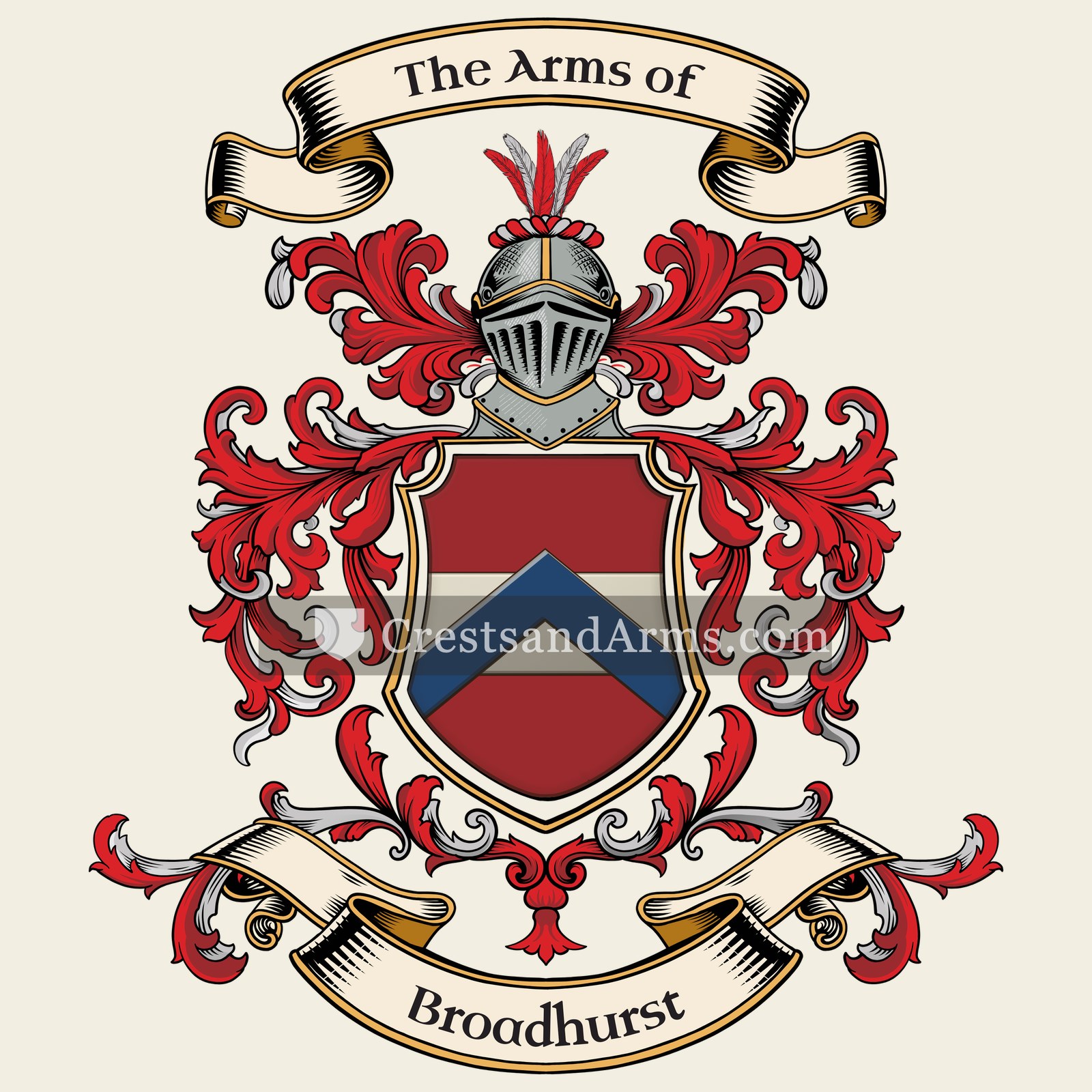 The Broadhurst coat of arms, drawn from the recorded blazon
