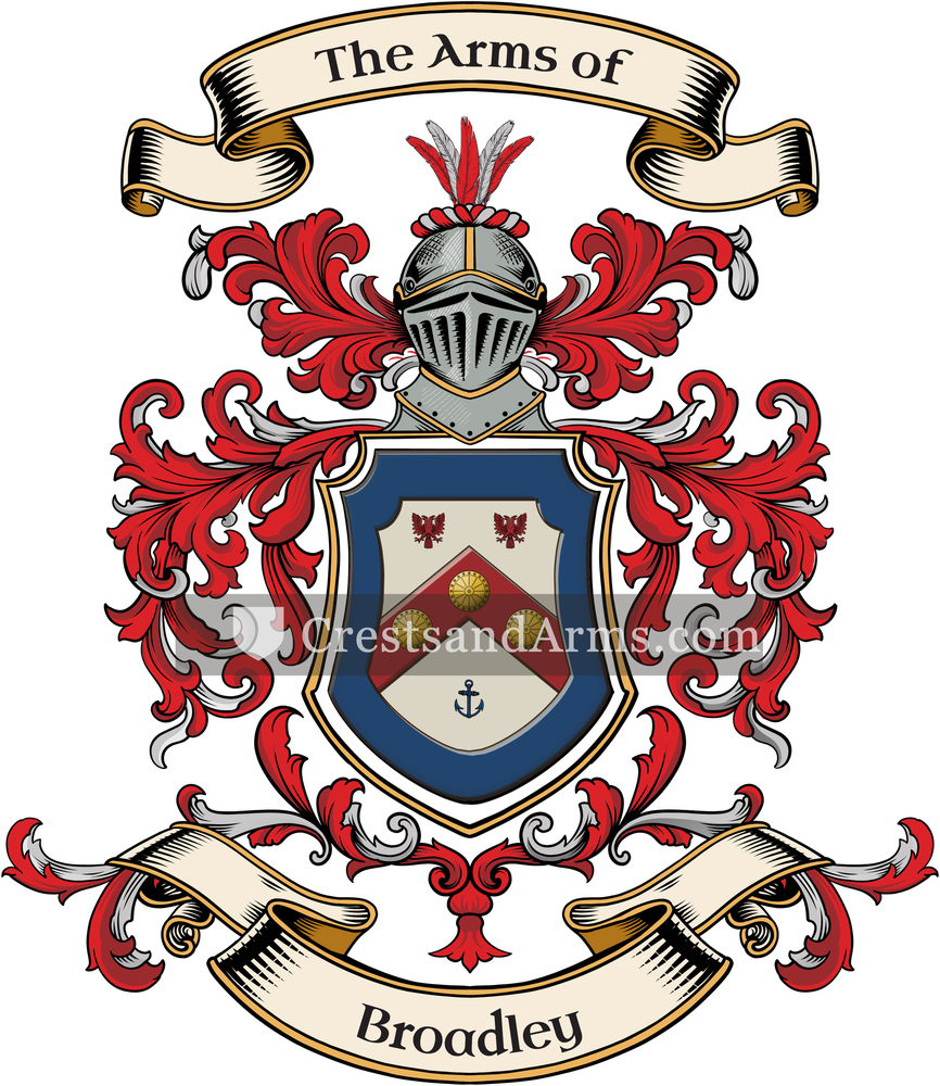 The Broadley coat of arms, drawn from the recorded blazon