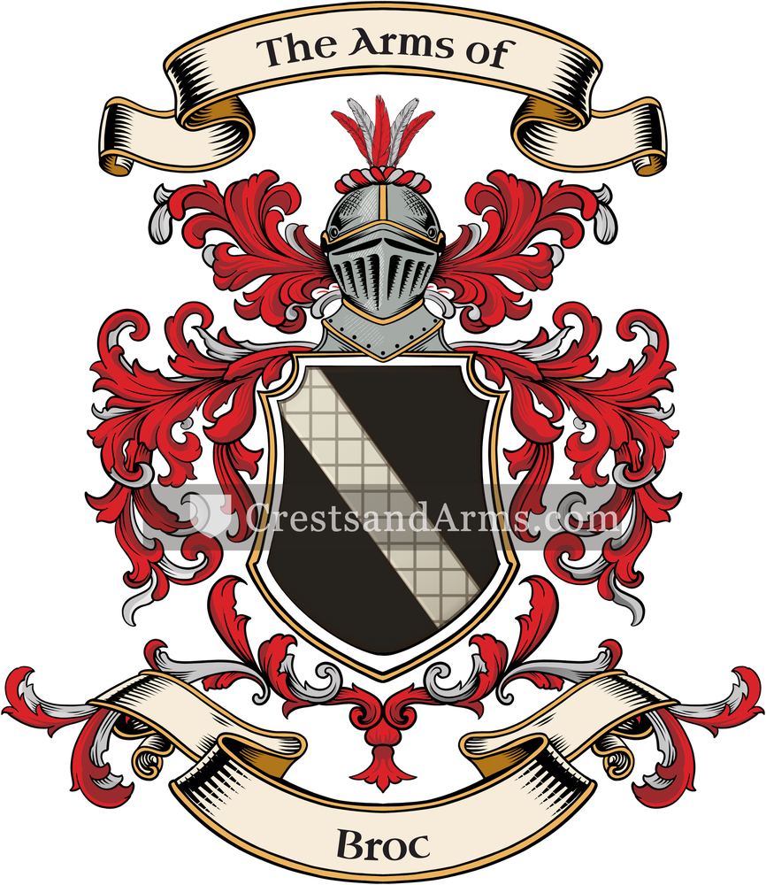 The Broc coat of arms, drawn from the recorded blazon
