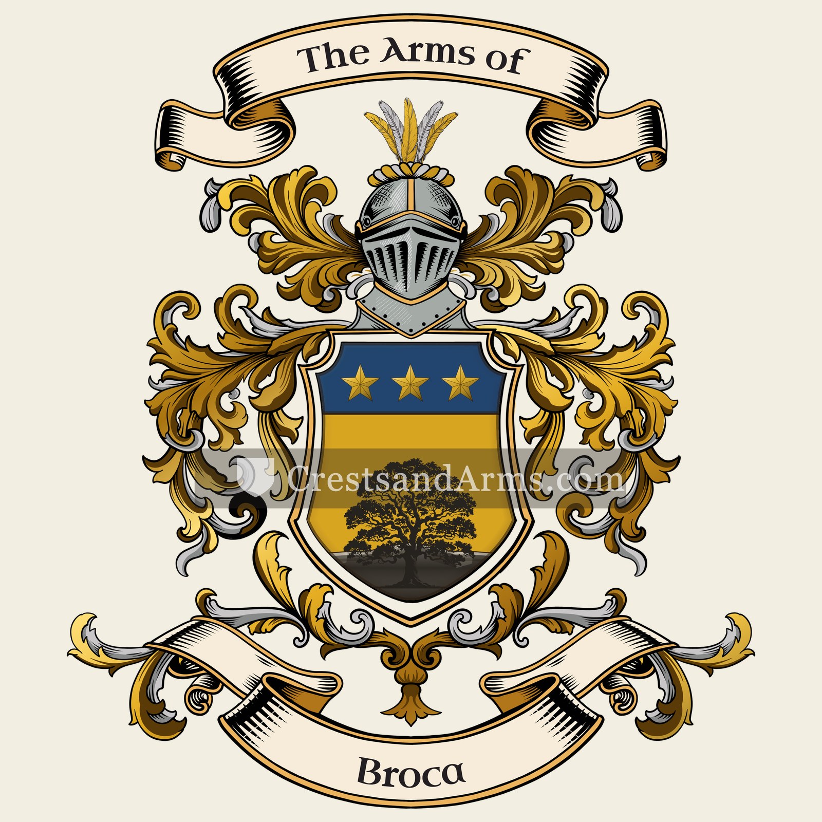 The Broca coat of arms, drawn from the recorded blazon