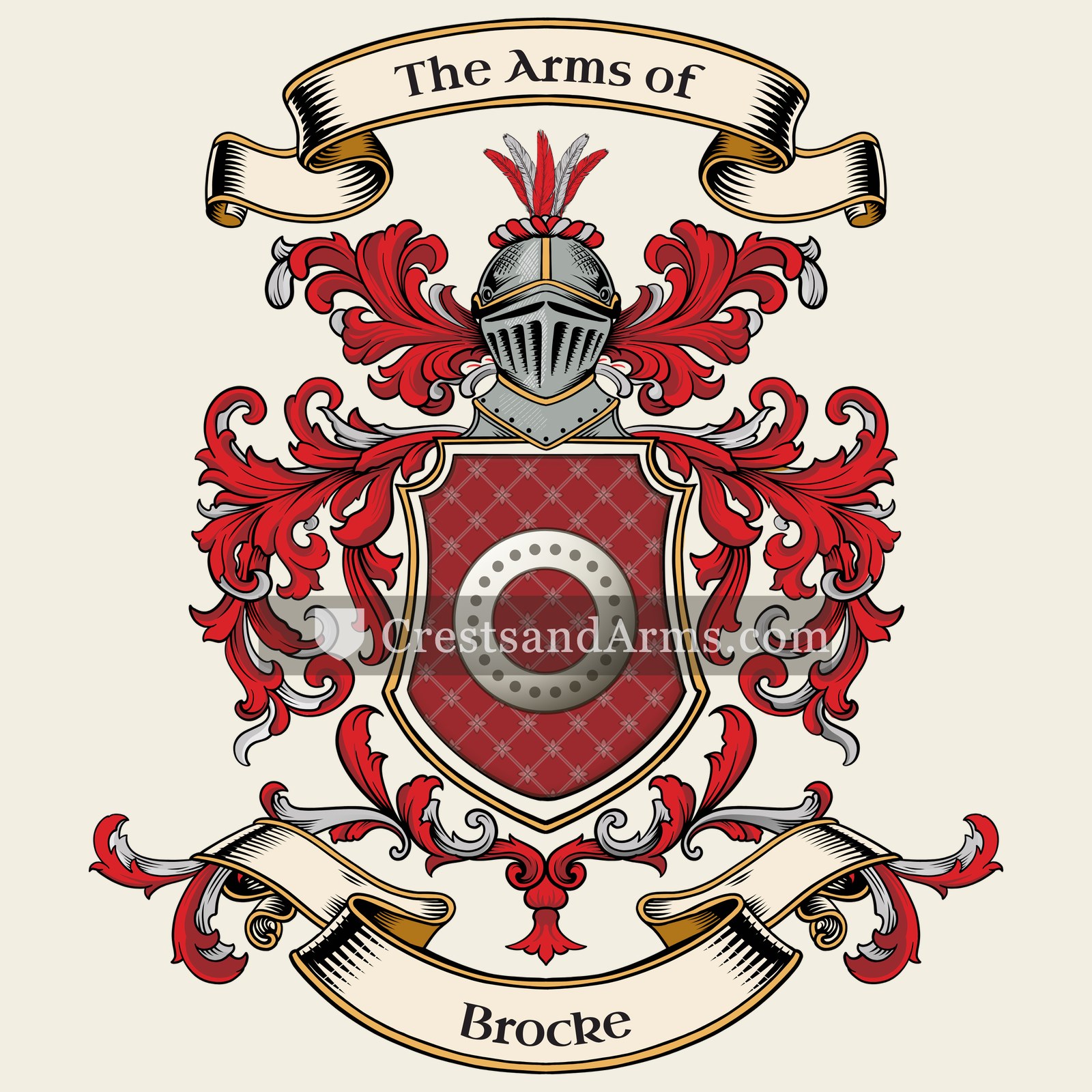 The Brocke coat of arms, drawn from the recorded blazon
