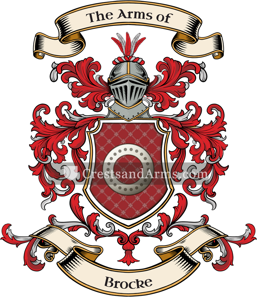The Brocke coat of arms, drawn from the recorded blazon