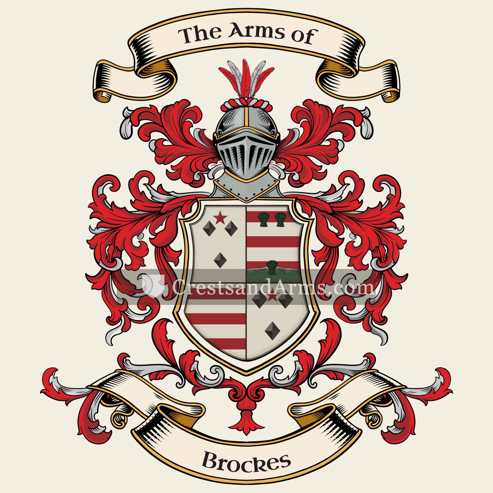 The Brockes coat of arms, drawn from the recorded blazon