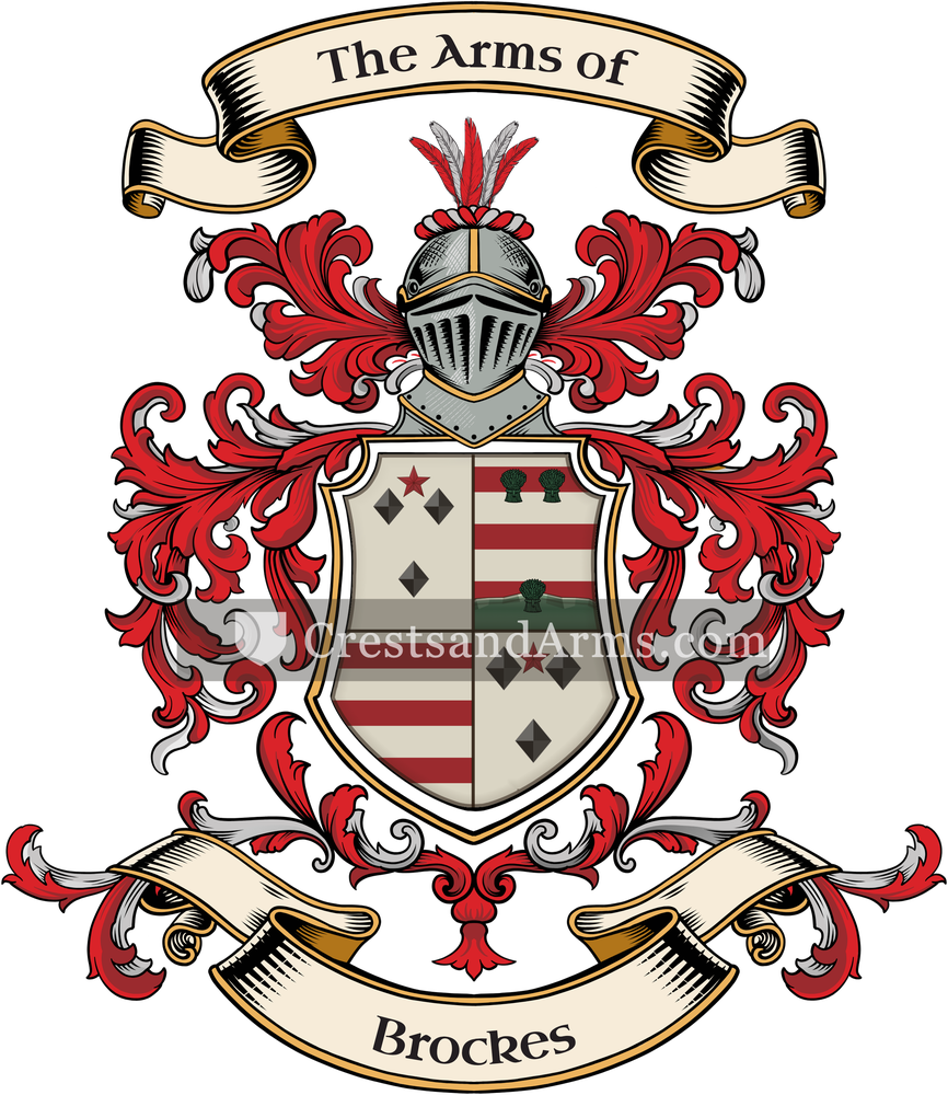 The Brockes coat of arms, drawn from the recorded blazon
