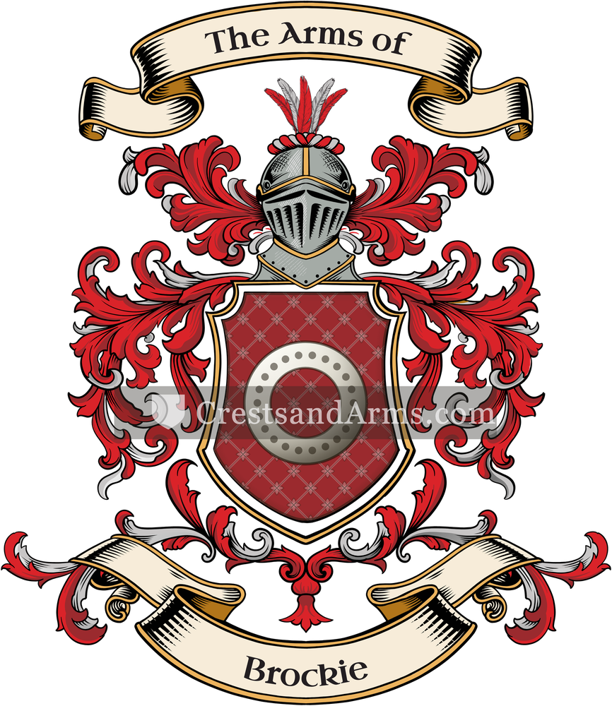 The Brockie coat of arms, drawn from the recorded blazon