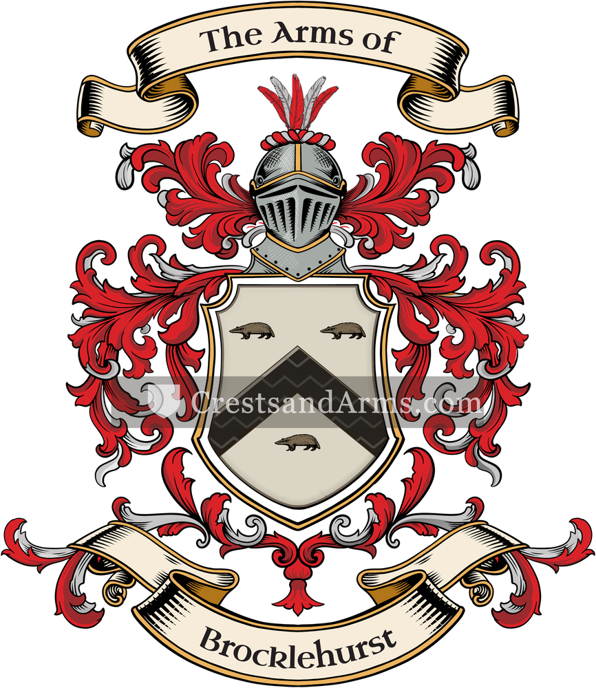 The Brocklehurst coat of arms, drawn from the recorded blazon