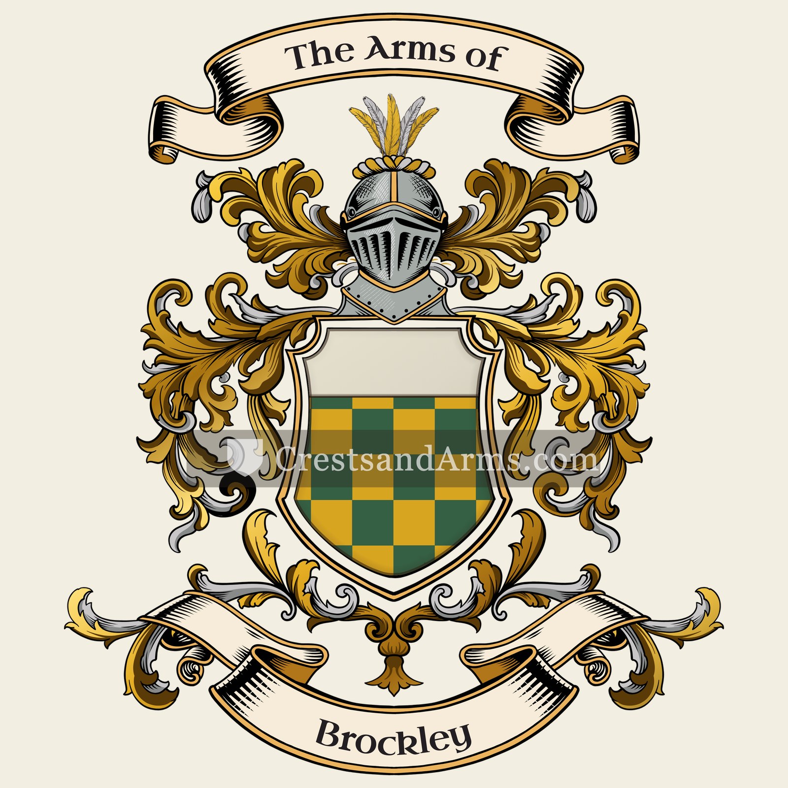 The Brockley coat of arms, drawn from the recorded blazon