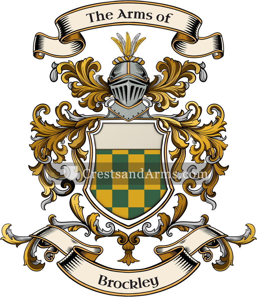The Brockley coat of arms, drawn from the recorded blazon