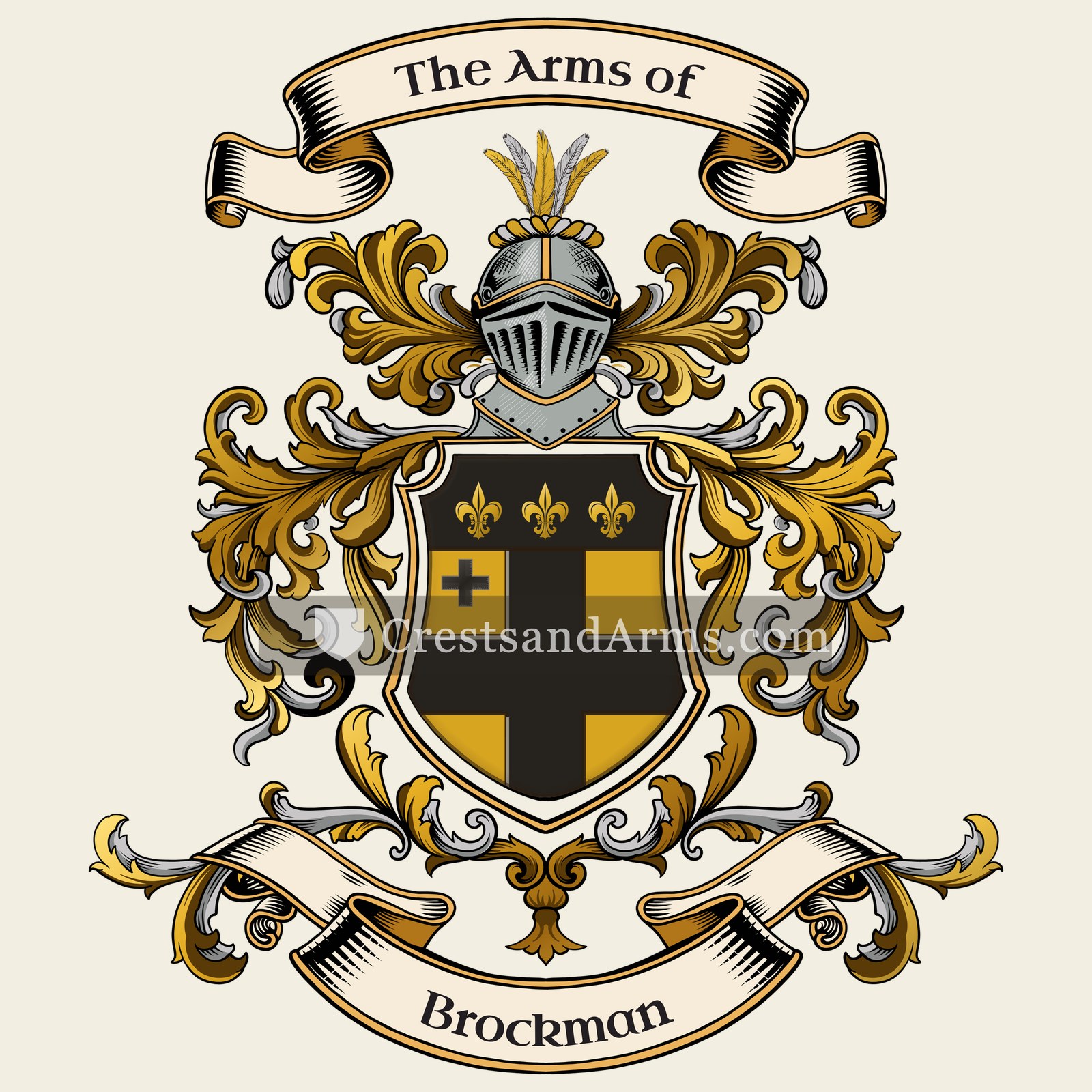 The Brockman coat of arms, drawn from the recorded blazon