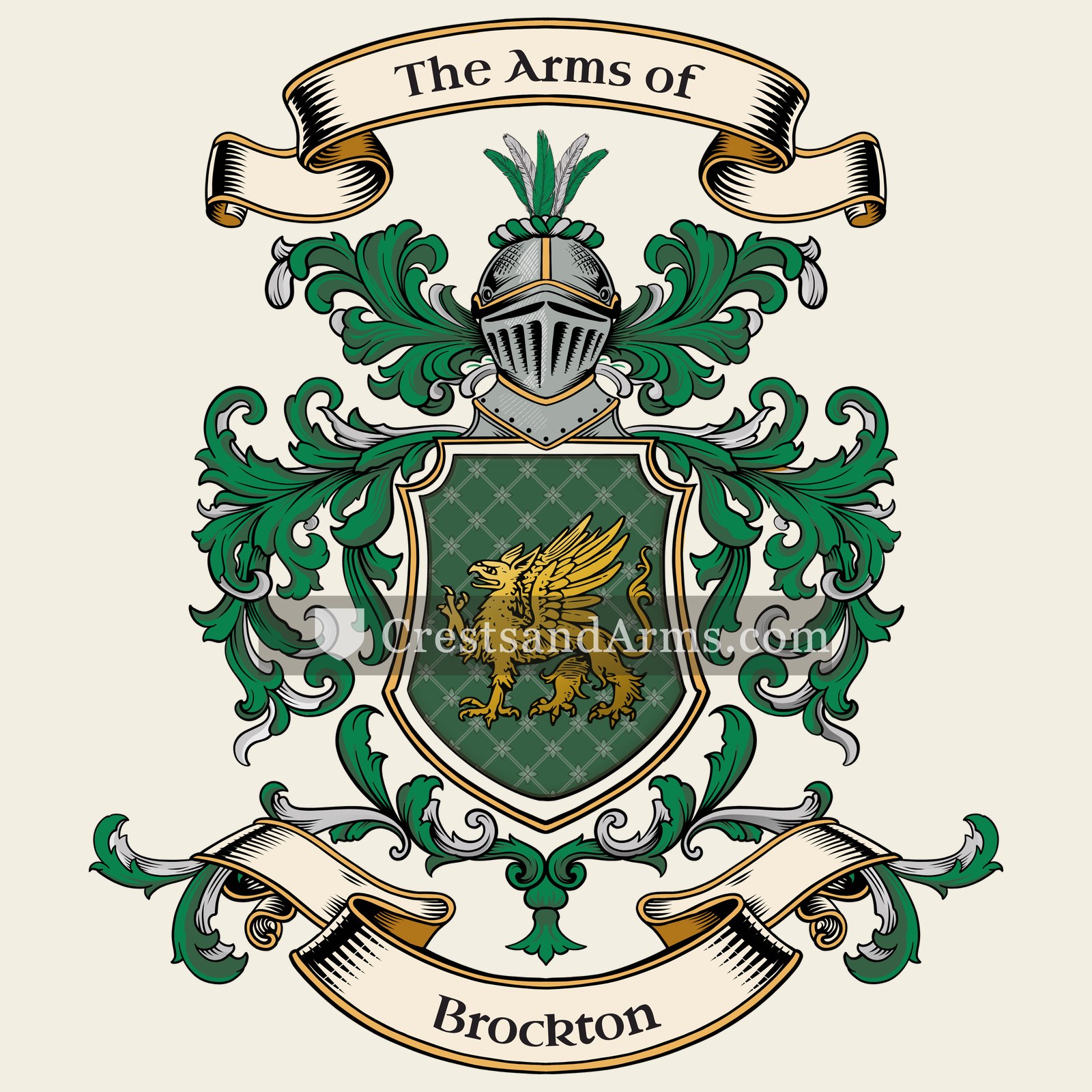The Brockton coat of arms, drawn from the recorded blazon