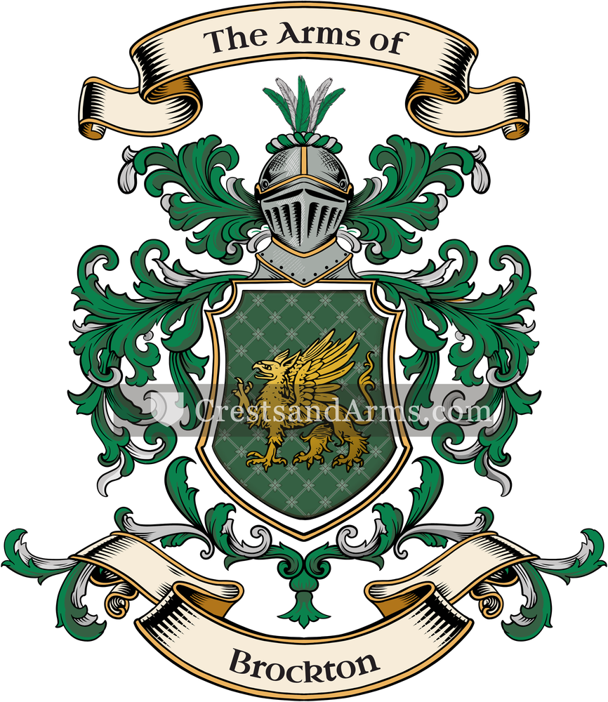 The Brockton coat of arms, drawn from the recorded blazon
