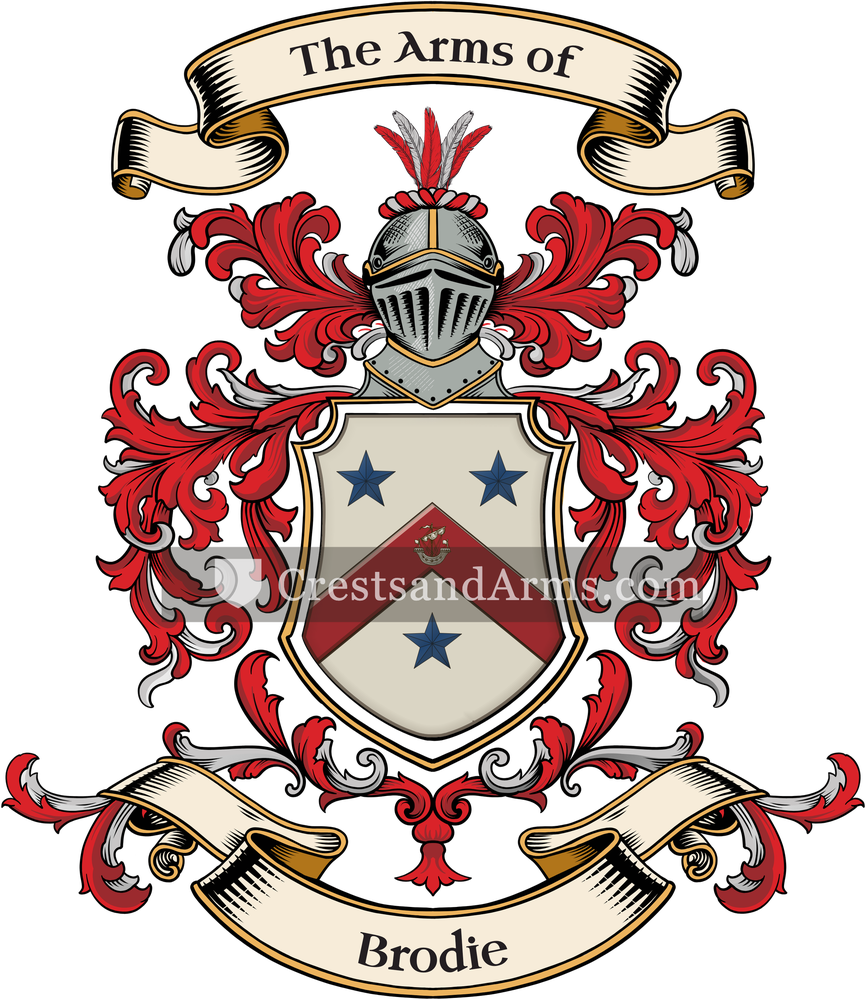 The Brodie coat of arms, drawn from the recorded blazon
