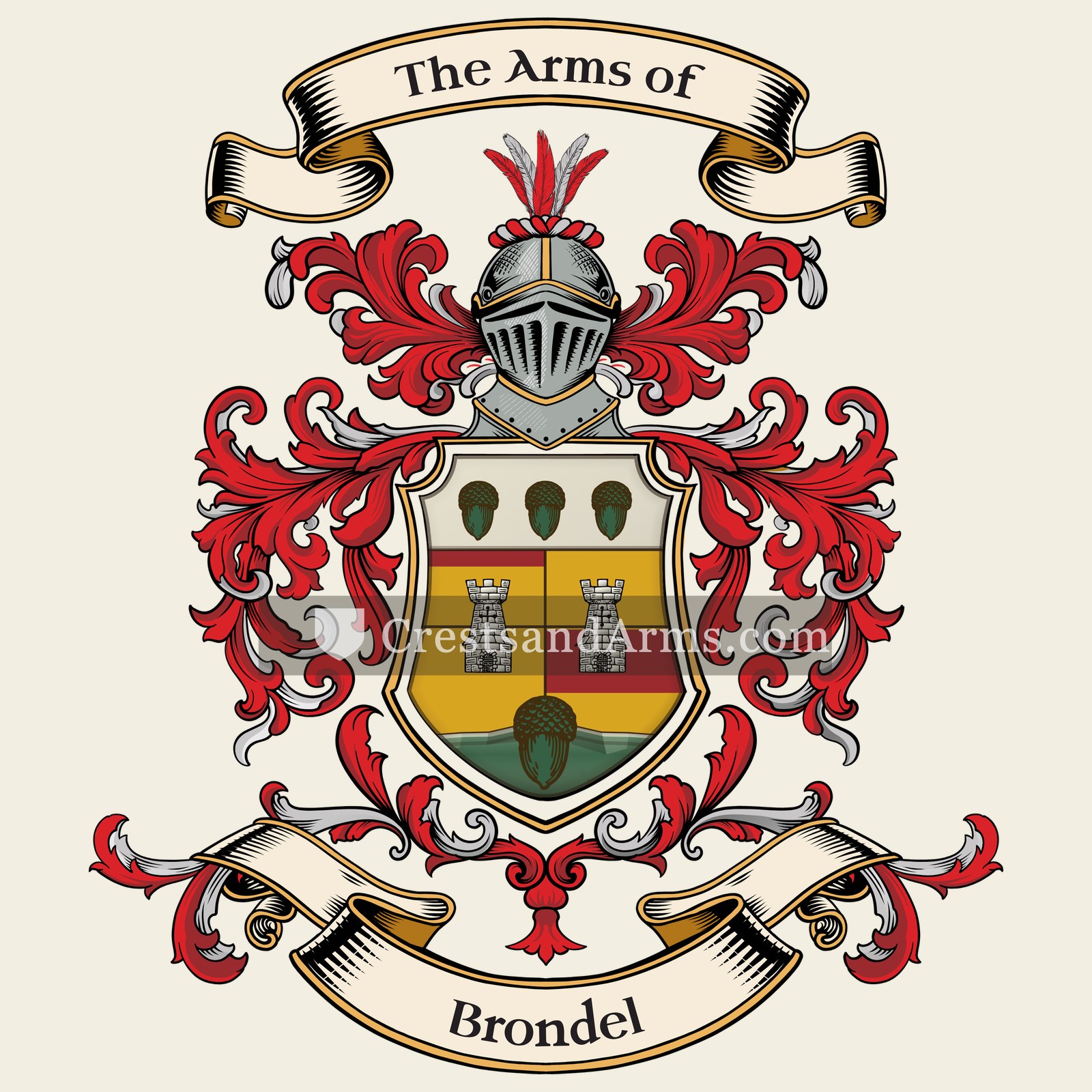 The Brondel coat of arms, drawn from the recorded blazon