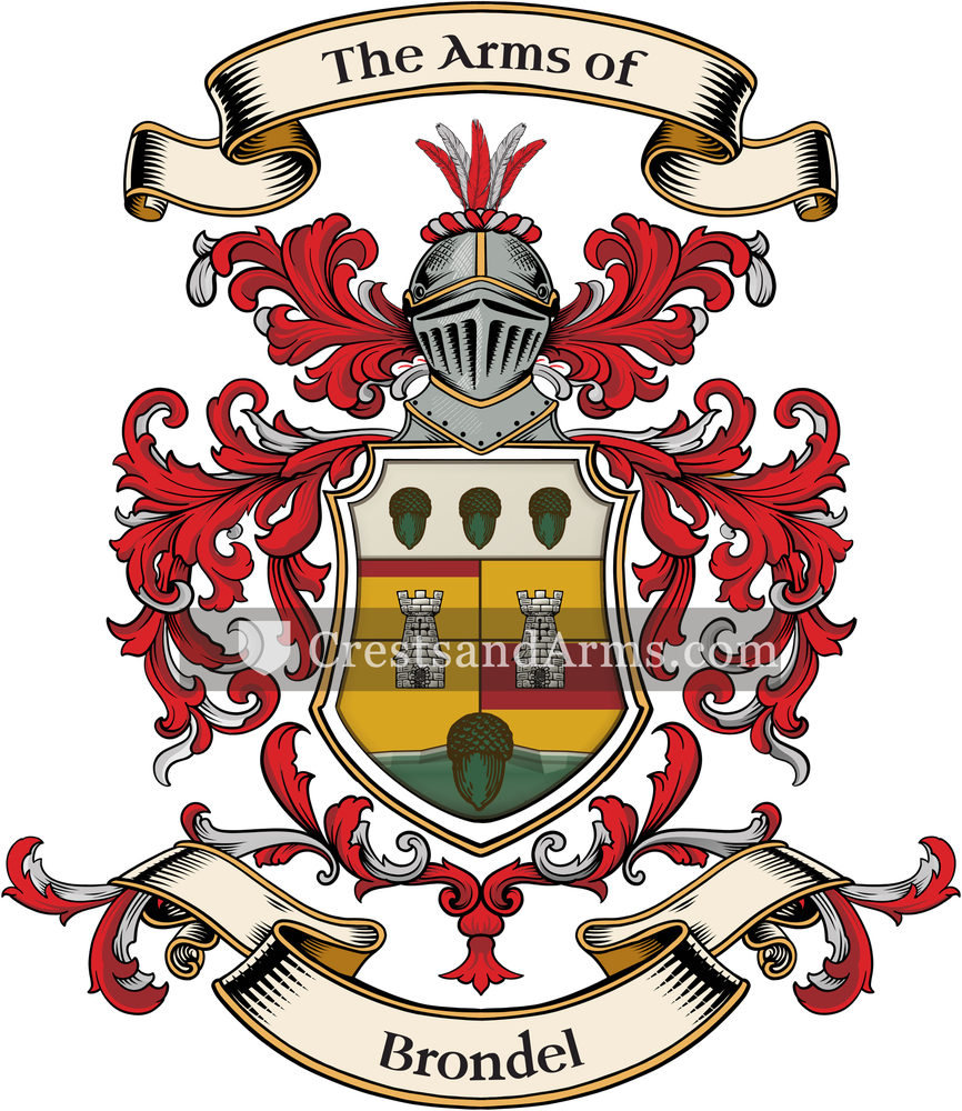 The Brondel coat of arms, drawn from the recorded blazon