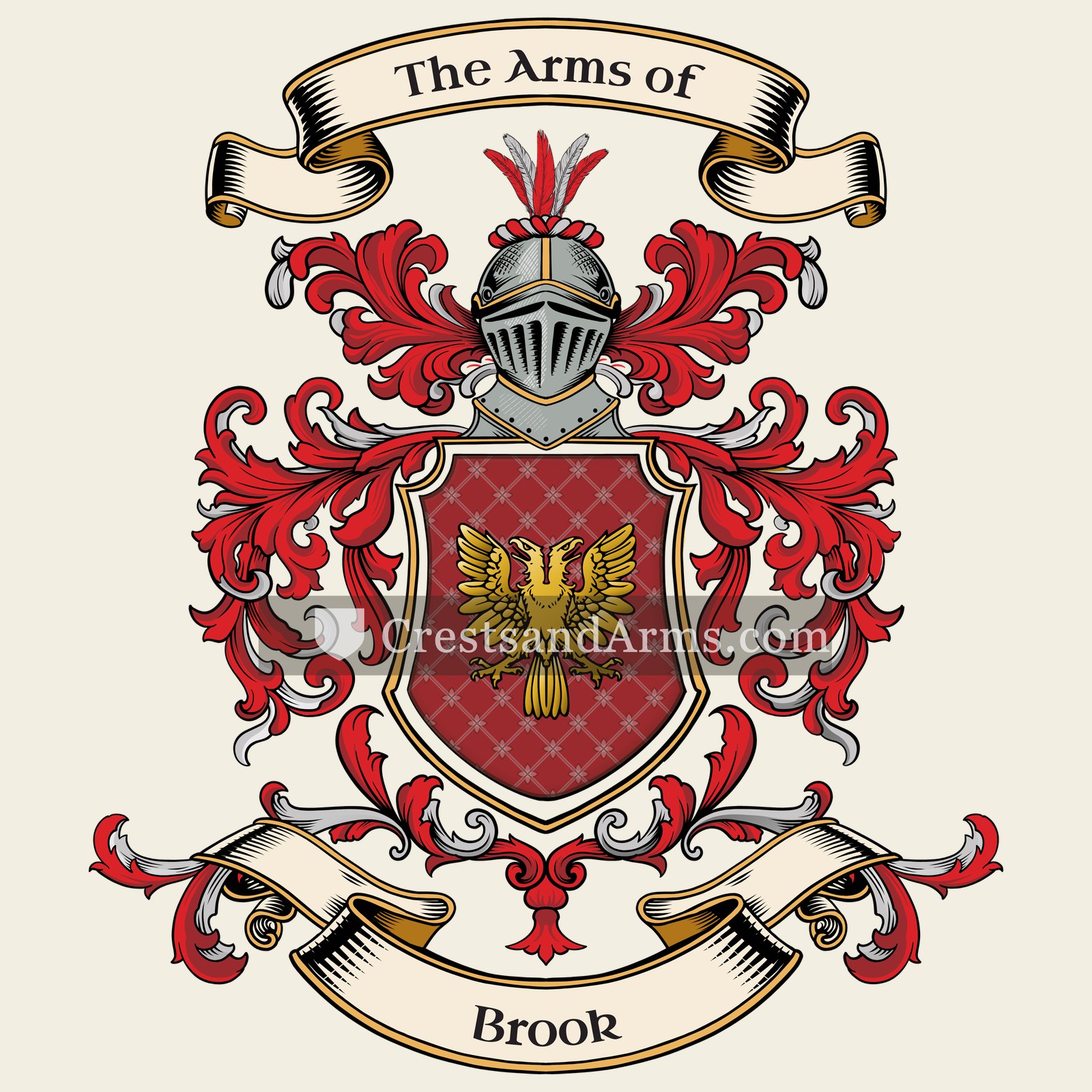 The Brook coat of arms, drawn from the recorded blazon