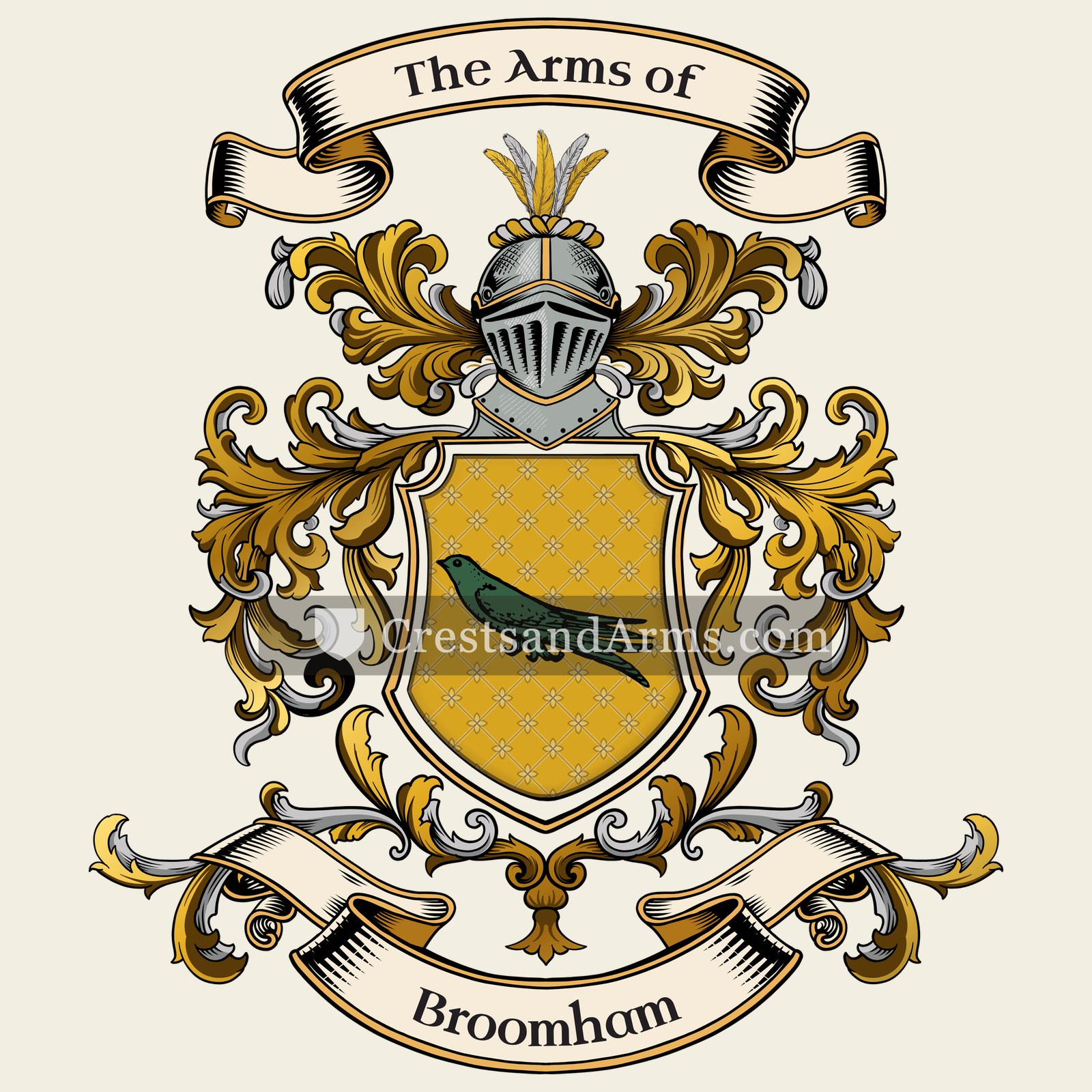 The Broomham coat of arms, drawn from the recorded blazon
