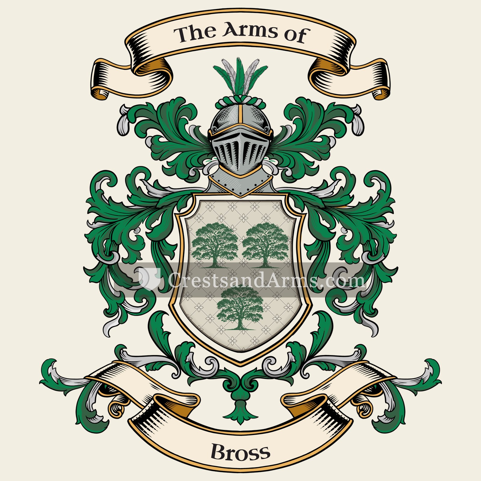 The Bross coat of arms, drawn from the recorded blazon