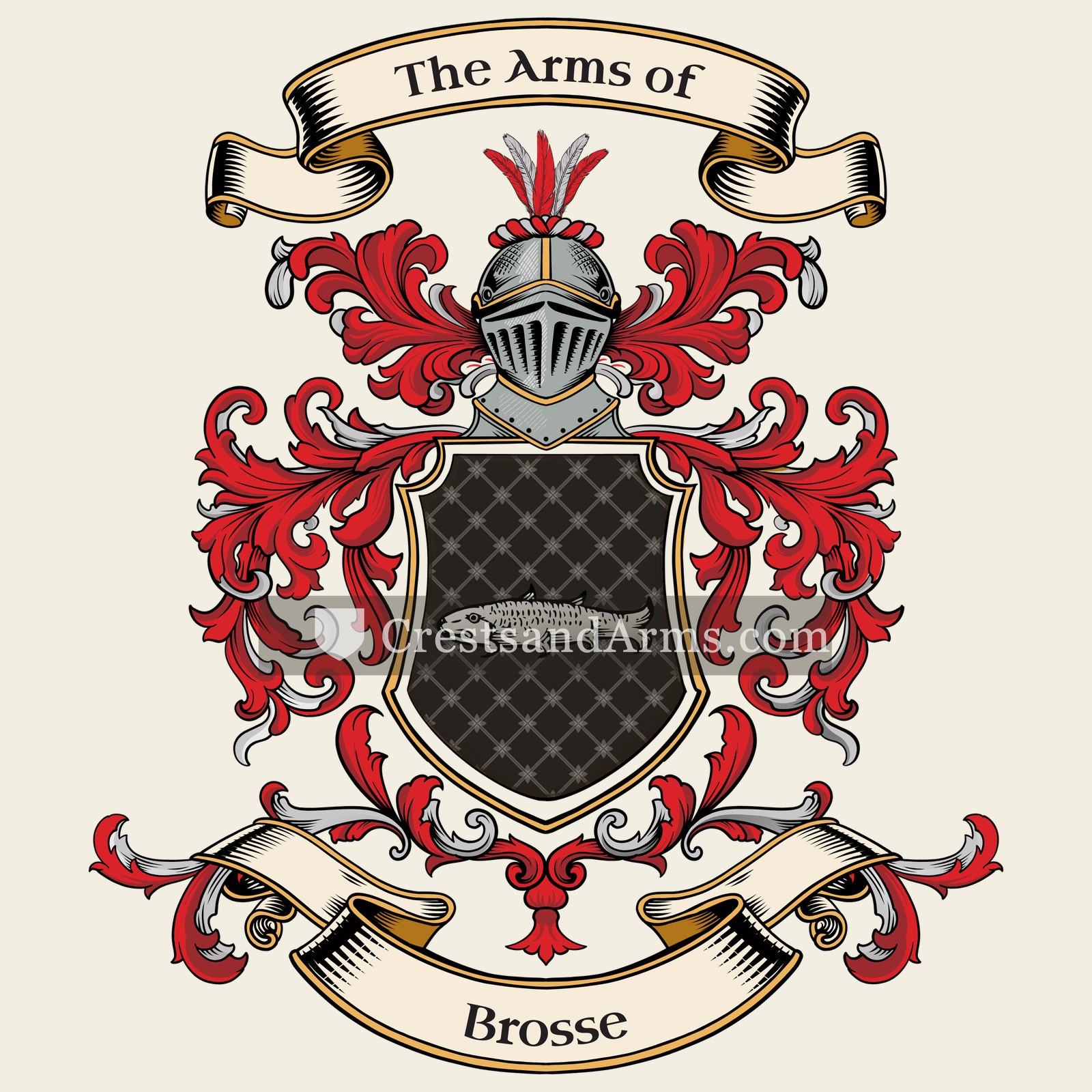 The Brosse coat of arms, drawn from the recorded blazon