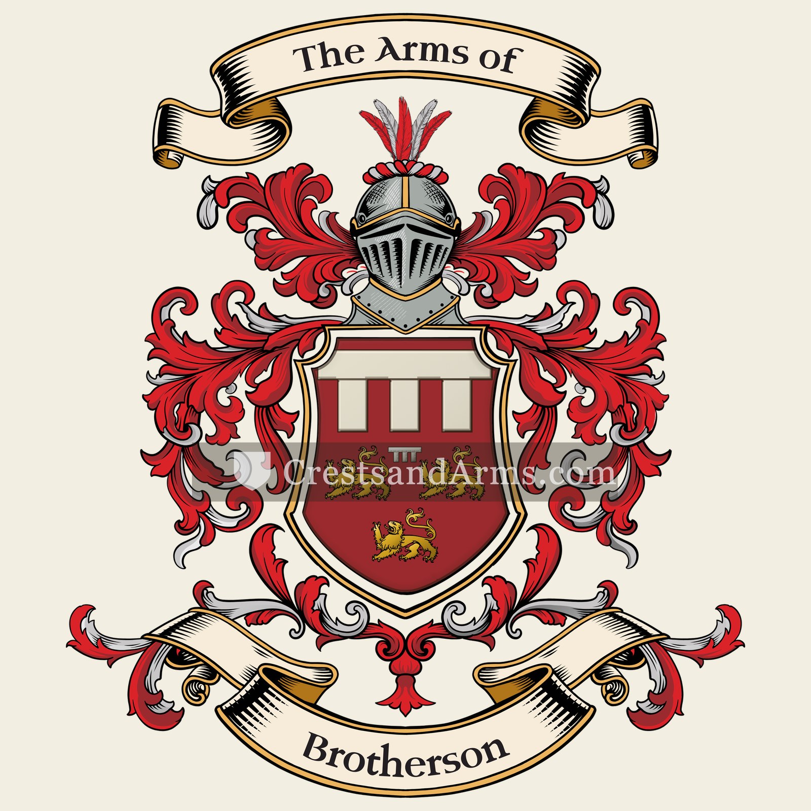 The Brotherson coat of arms, drawn from the recorded blazon